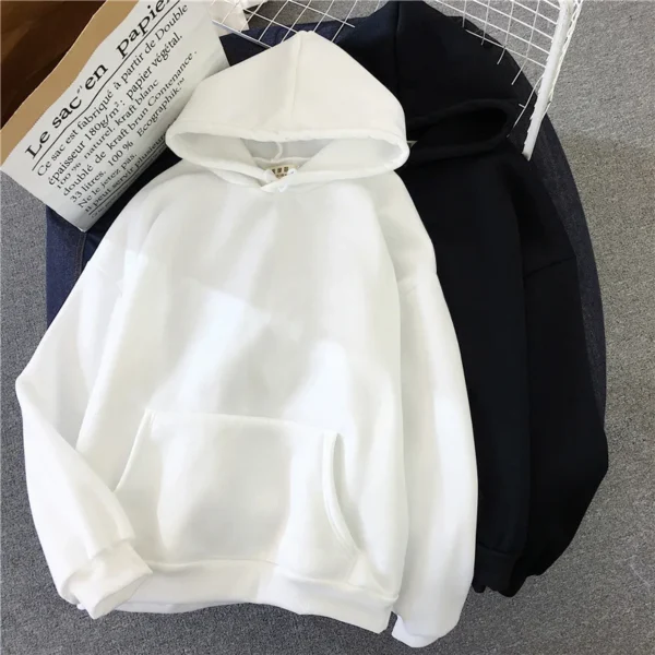 2024Autumn Casual Women's Solid Hoodie Comfortable Strecth Sweatshirts Loose Pocket Warm Clothes Fashion Street Female Pullovers - Image 2