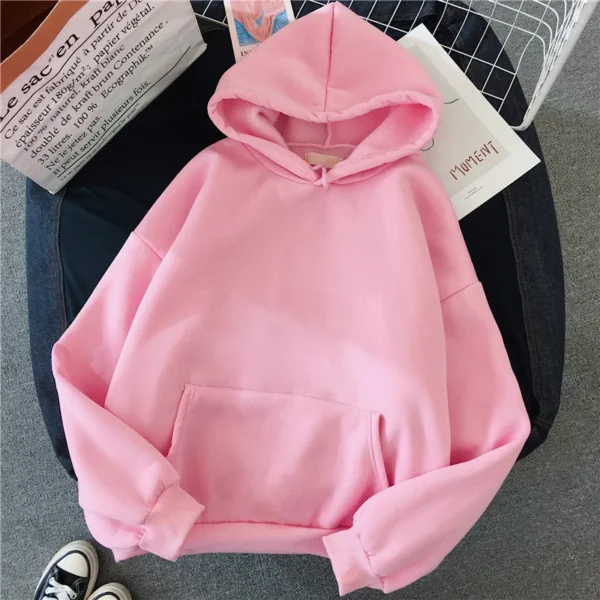 2024Autumn Casual Women's Solid Hoodie Comfortable Strecth Sweatshirts Loose Pocket Warm Clothes Fashion Street Female Pullovers - Image 3