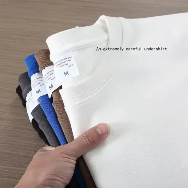 400G Heavy Duty Short Sleeve T-shirt Men Summer Cotton Thick Small Neckline Pure White American Half Sleeve Tees - Image 4