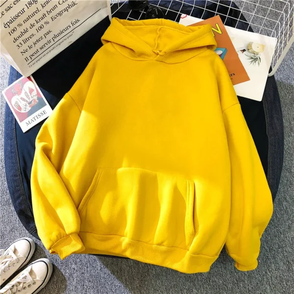 2024Autumn Casual Women's Solid Hoodie Comfortable Strecth Sweatshirts Loose Pocket Warm Clothes Fashion Street Female Pullovers - Image 4
