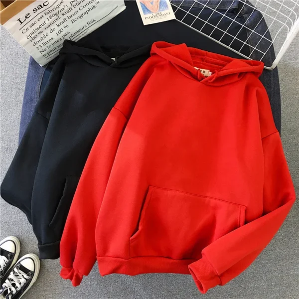 2024Autumn Casual Women's Solid Hoodie Comfortable Strecth Sweatshirts Loose Pocket Warm Clothes Fashion Street Female Pullovers - Image 5