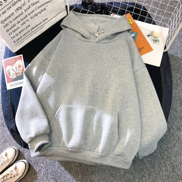 2024Autumn Casual Women's Solid Hoodie Comfortable Strecth Sweatshirts Loose Pocket Warm Clothes Fashion Street Female Pullovers - Image 6